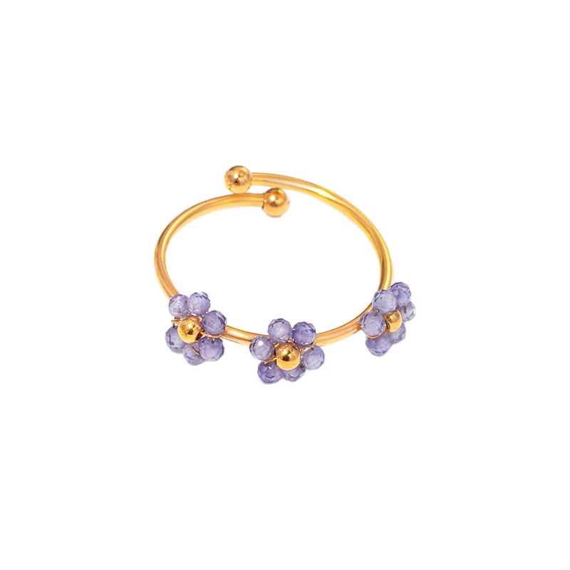 Mehrfarbige Zirkon-Blumenringe für Frauen Edelstahl-Schmuck Damen Sommer-Accessoires Offene Verstellbare Paarringe Geschenk – Detail 5