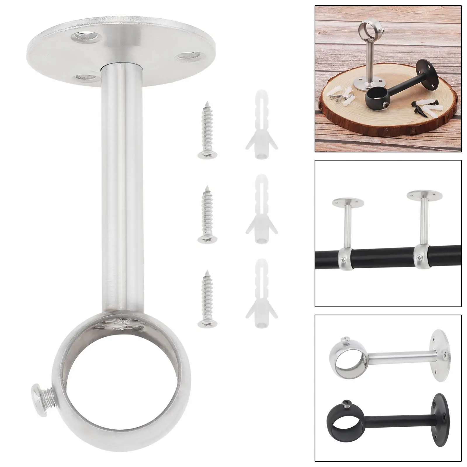 Stainless Steel Ceiling Curtain Rod Bracket Heavy Duty Wardrobe Pipe Hanging Rod End Supports Socket for Curtain Pipe Closet Rod