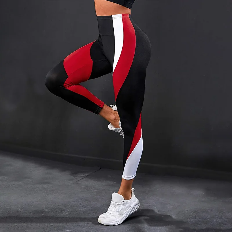 Colour Blocking High Waist Women Yoga Leggings Tummy Tightening Women Fitness Hip Lifting Sweat Bottom Pants