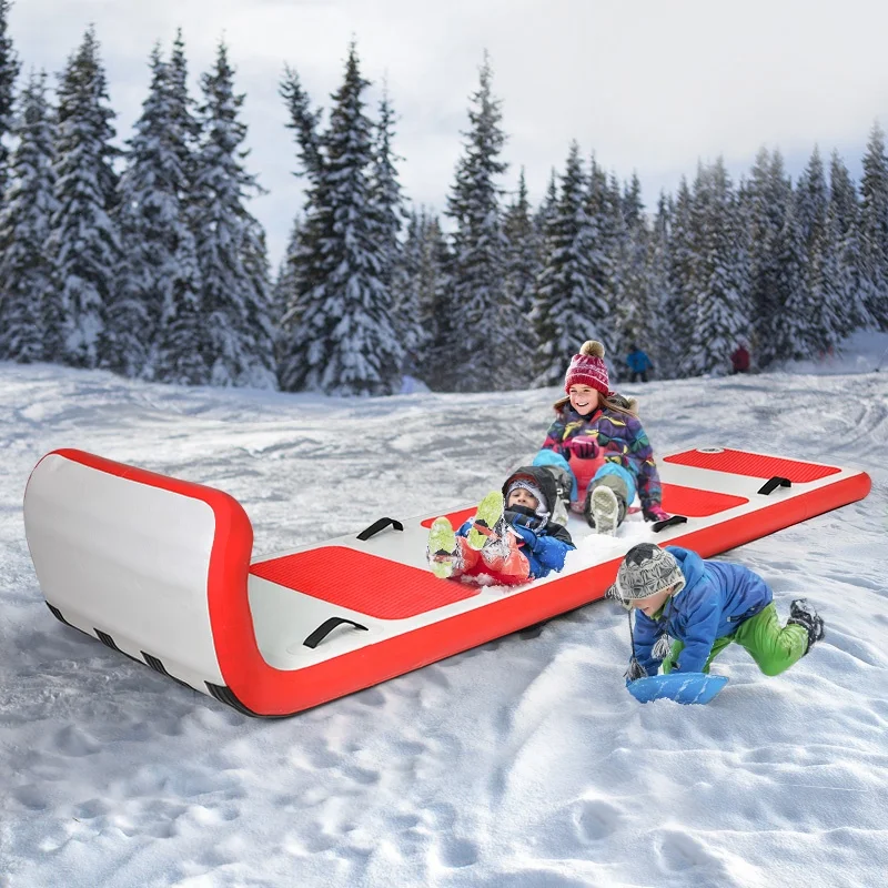 Foldable Pvc Towable Snow Tube Winter Sports Inflatable Toboggan Drop Stitch Snow Sled With Handles