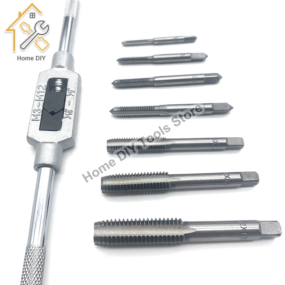 

8Pcs/Set Metric Hand Tap and Die Set M3-M12 Screw Thread Plugs Straight Taper Reamer Tools