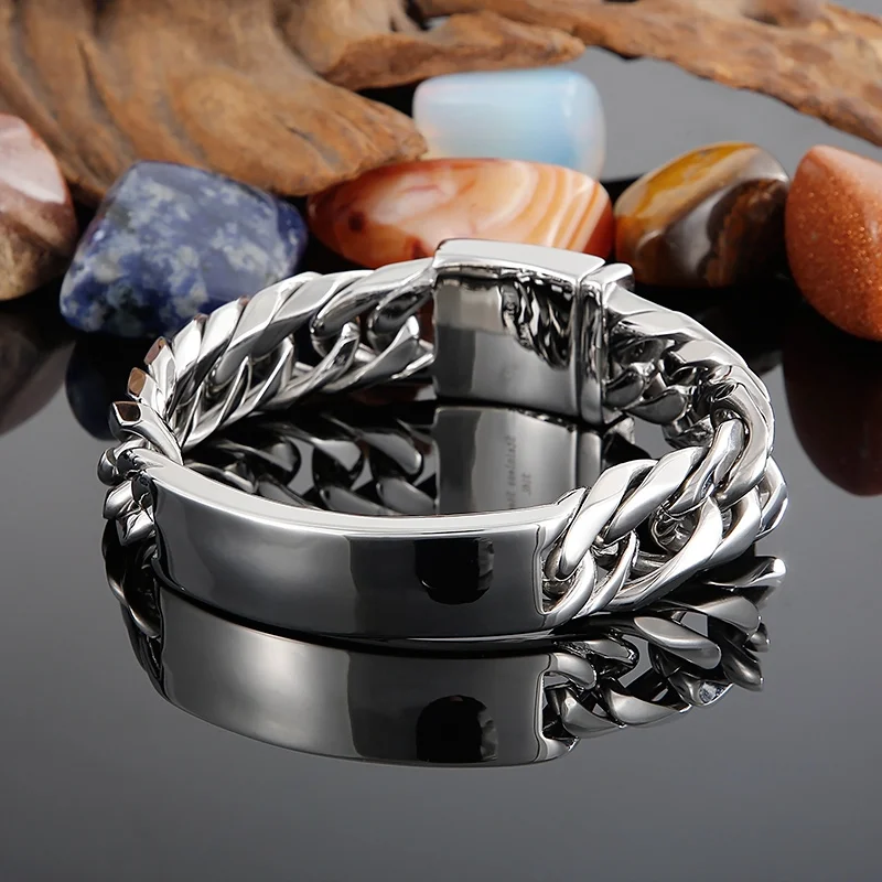 Fongten Quadrat Edelstahl Charm Armband für Männer Hip Hop kubanische Kette gebürstet Armreif Armbänder Schmuck Großhandel Weihnachten – Detail 7