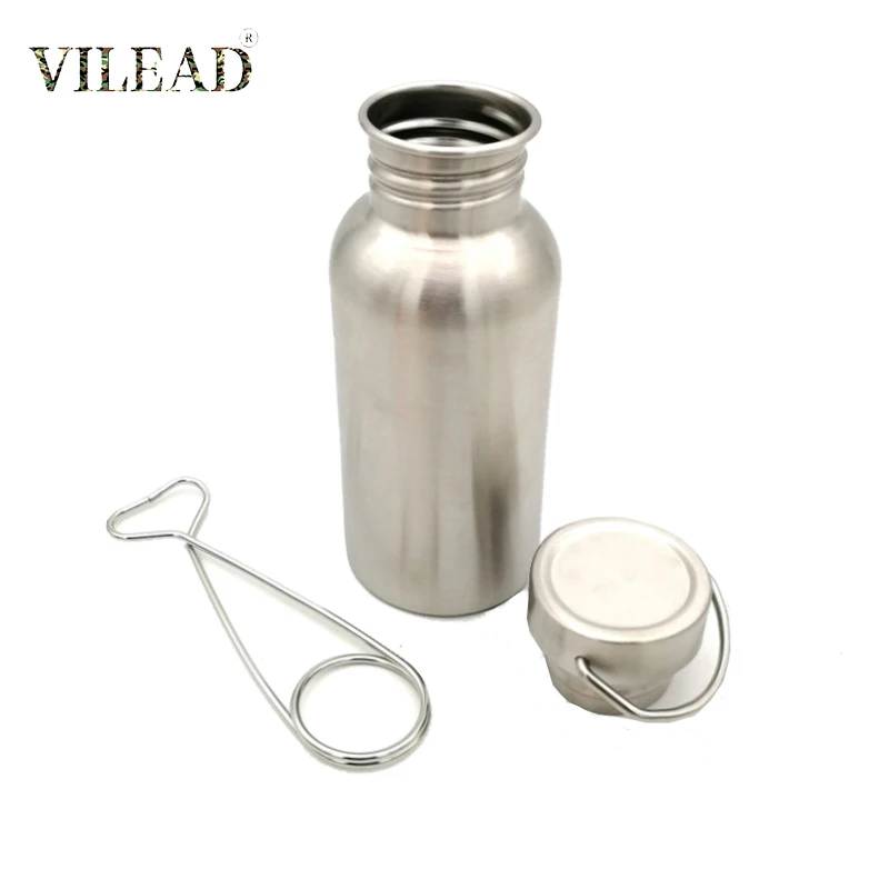 Bushcraft Water Bottle 350/500/750ml with Hook Stainless Steel Flask Wide Mouth Jar Leak-Proof for Camping Picnic Hiking