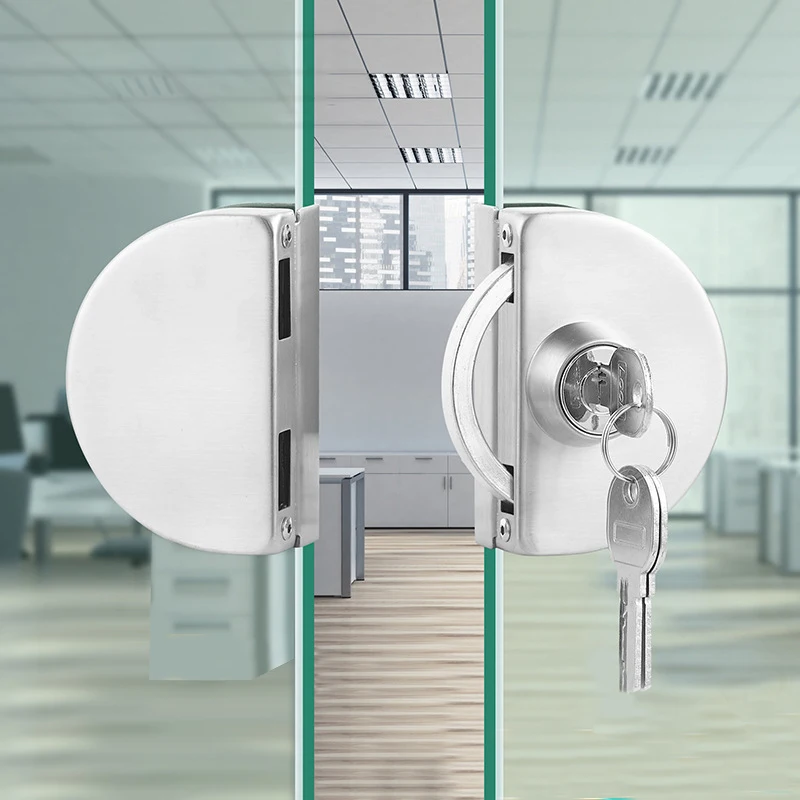 Stainless Steel Entry Gate 10-12mm Glass Door Lock Locks W Key Swing and Sliding Door Round Design 4 Kinds