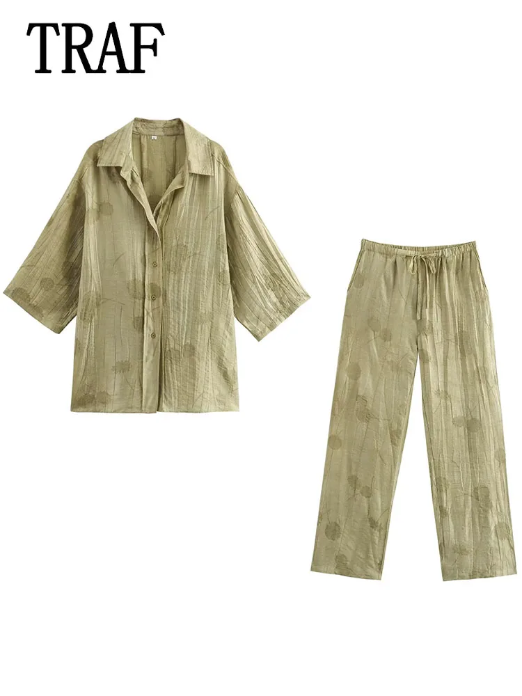 أطقم سراويل طويلة مطبوعة للنساء قمصان طويلة نصف كم...