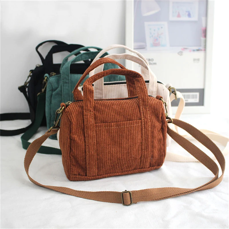 

Women Mini Corduroy Shoulder Bag Female Canvas Handbag Simple All-Match Zipper Totes Ladies Casual Purse Cloth Pouch for Girl