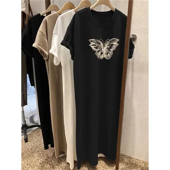 Summer Short Sleeved Dress Women's Korean Ins Butterfly Print Oversized Loose Round Neck DressFashionable Loose Maternity Dress