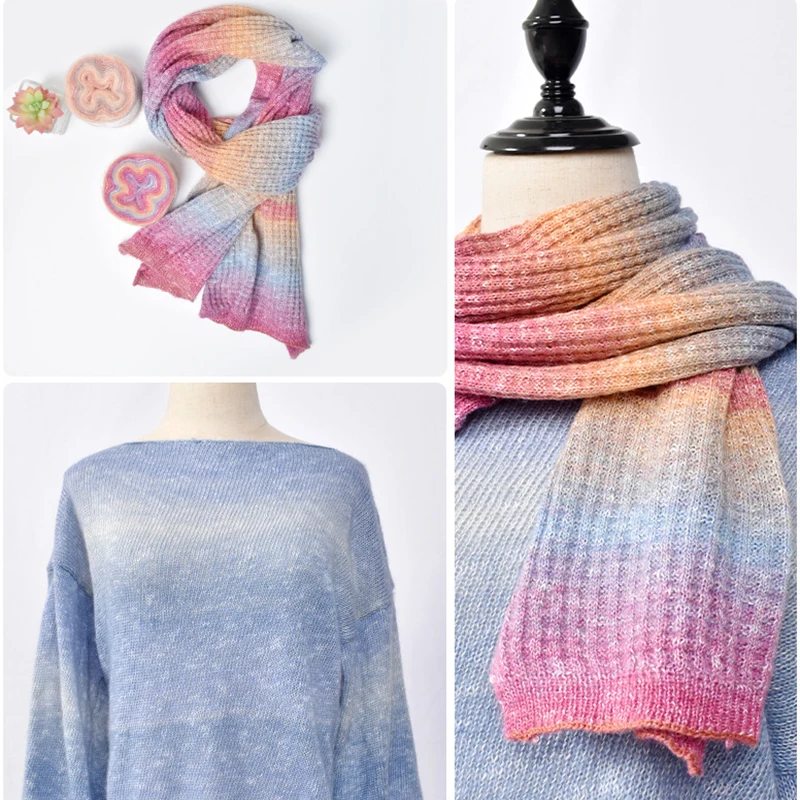 200M Rainbow Gradient Color Cake Yarn Organic Cotton Blend Yarn DIY Hand-woven Yarn Spring/Summer Crochet Skirt Shawl Lace Line 3