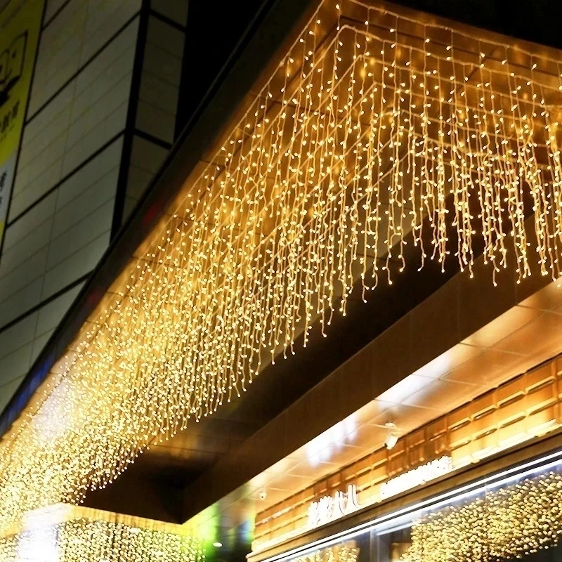 3 20m christmas lights waterfall droop led curtain icicle string lights outdoor garden street garland eaves decor fairy lights LED Curtain Icicle Waterfall Outdoor Decoration For Party Garden Home Wedding String Lights 5M droop 0.4-0.6m Christmas Lights