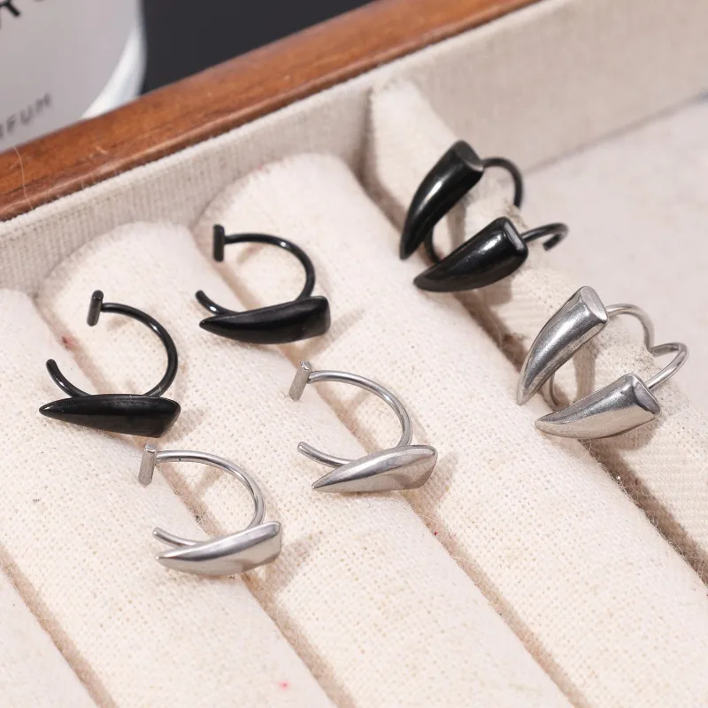 1pair Vampire Fake Piercing Lip Ring Punk Exaggerated Gothic Jewelry Trend Fashion Unique Stainless Steel Punk Stainless Steel