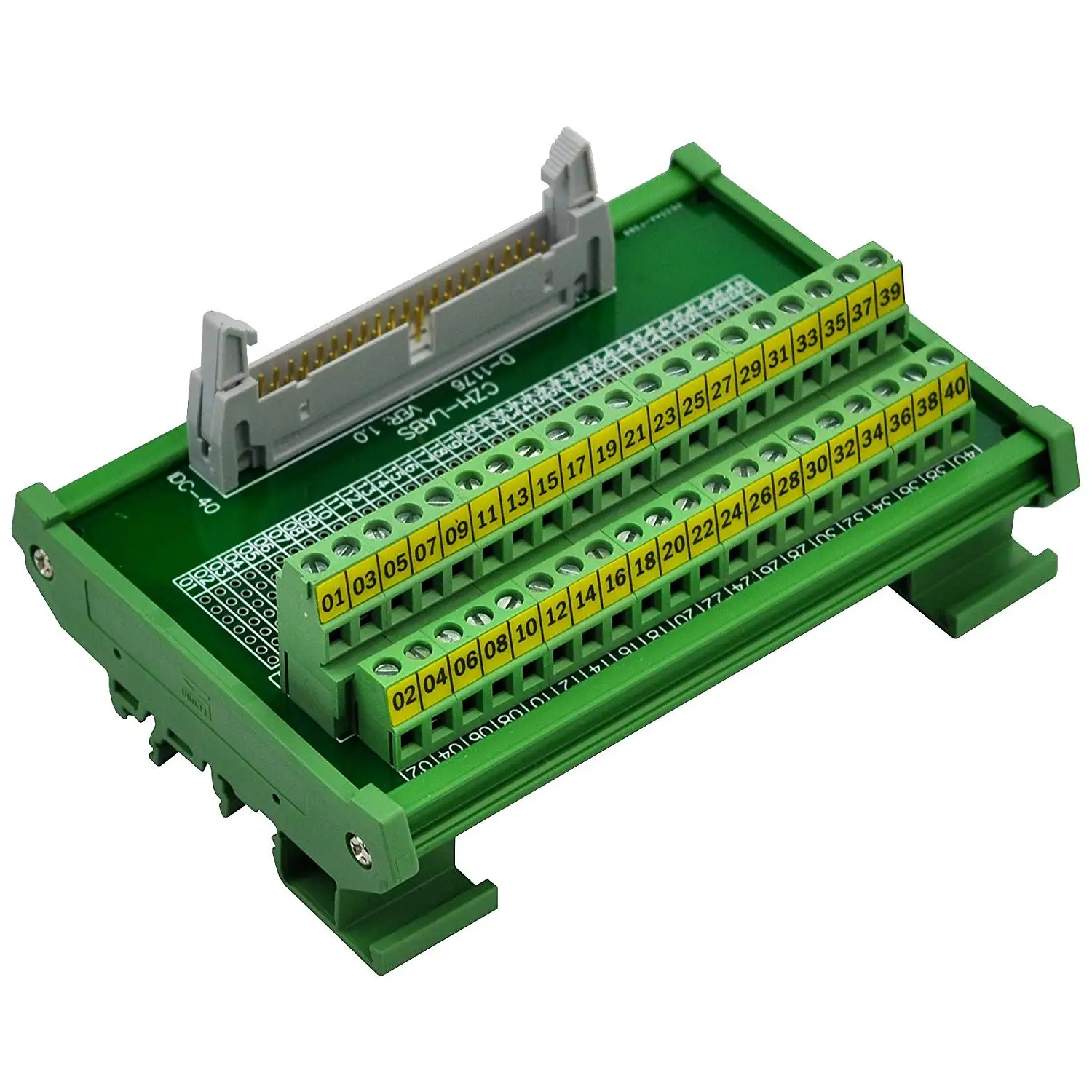 

CZH-LABS DIN Rail Mount IDC-40 Male Header Connector Breakout Board Interface Module, IDC Pitch 0.1", Terminal Block Pitch 0.2"