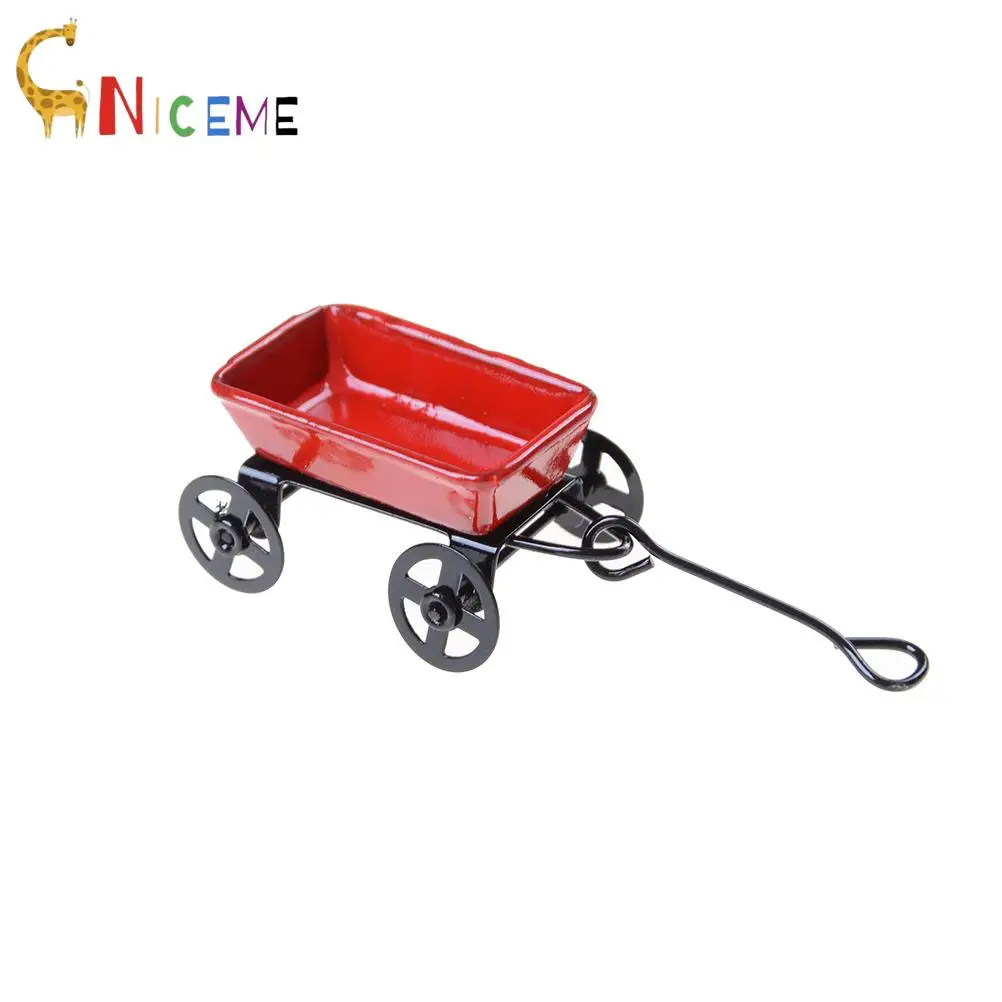 

Toy gifts Ornament 1:12 Mini Cute Dollhouse Miniature Metal Red Small Pulling Cart Garden Furniture Accessorie Home Decor Gift