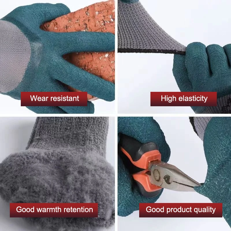 1 Pair Winter Thickened Velvet Tyre Rubber Wear-resistant Non-slip Garden Site Work Gloves 6