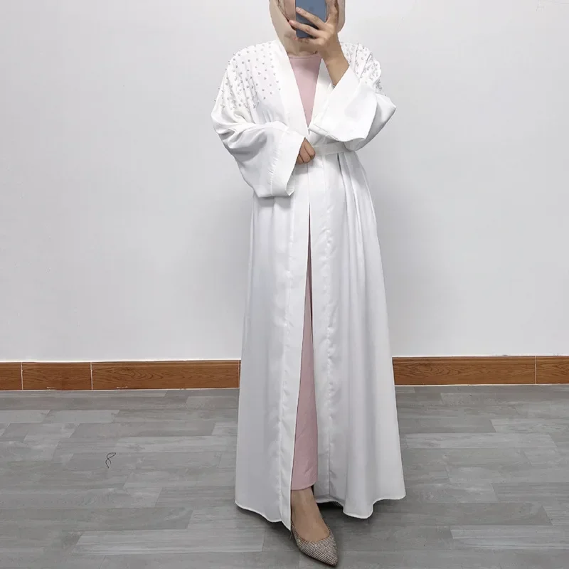 2024 New Open Abayas for Women Dubai Kimono Abaya Beads Turkey African Hijab Dress Ramadan Eid Islamic Prayer Clothing Kaftan