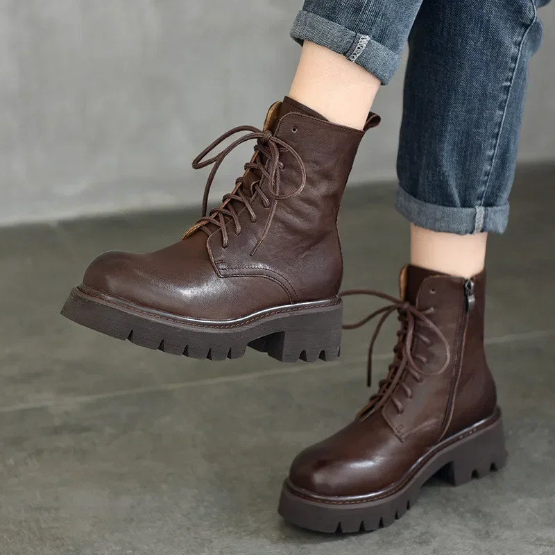 

Женские ботинки на платформе и танкетке, из натуральной кожи, 5,5 см