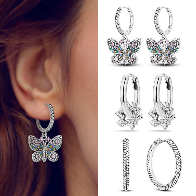 silver earrings 925 Sterling Silver Heart Earrings Fit Original Charms Hoop Earrings For Women girls Stud Earring Fine Jewelry Gifts