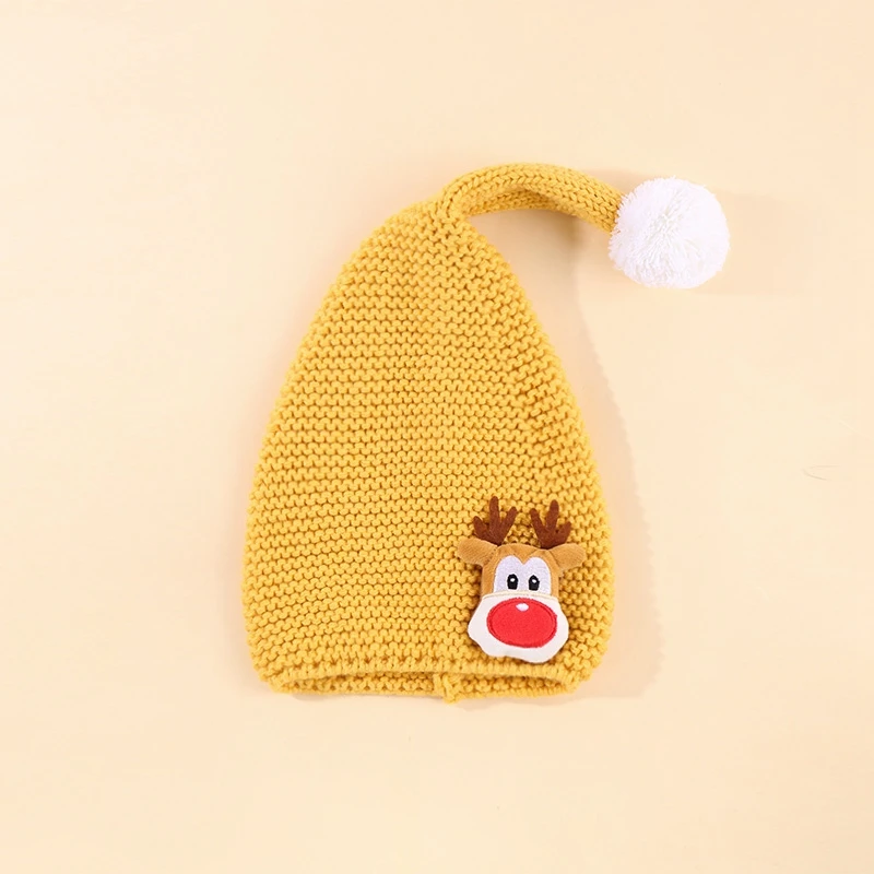 Christmas Reindeer Knit Hat with Ear Flaps and Pom Pom for Toddler Kids Winter Warm Cap Cute Holiday Accessories for Children