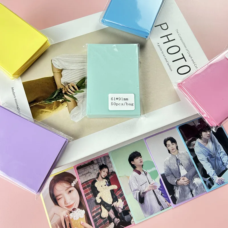 50 stücke Korea Foto karten hüllen 61x91mm klare säure freie CPP-Karten abdeckung 3-Zoll-Fotokarte holo graphischer Schutz Film Album Binder – Detail 3