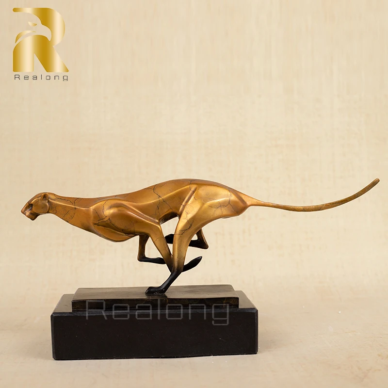 

Bronze Leopard Sculpture Modern Art Running Leopard Bronze Statue Casting Cheetah Animal Art Figurine for Home Decor Crafts