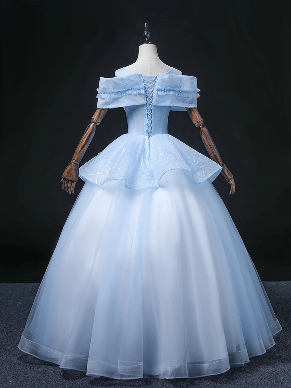 Elegante himmelblaue, glänzende, mit Pailletten besetzte Tüllapplikationen, Perlenstickerei, 2022 Abendkleider, Prinzessinnen-Quinceanera-Abschlussballkleider, Vestidos De 15 Años – Detail 5