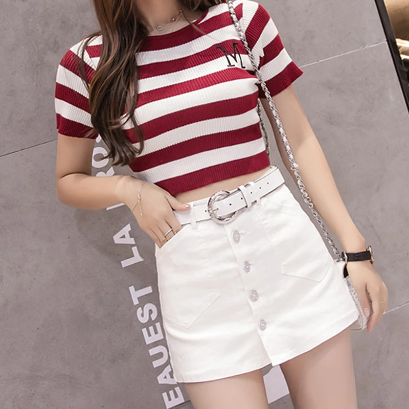 short skirt JMPRS Women Denim Skirt Casual Belt Summer High Waist Jeans Mini Skirt Cotton Red Harajuku A Ling Single Breasted Ladies Skirts floral skirt