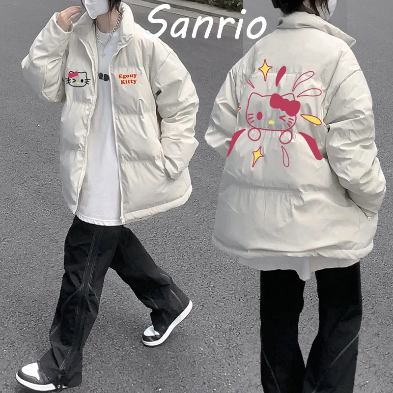 

Sanrio Hello Kitty Cute Printed Parker Coat Sweet Girl Padded Cotton Jacket Winter Warm Thickened Casual Jacket Women's Clothing