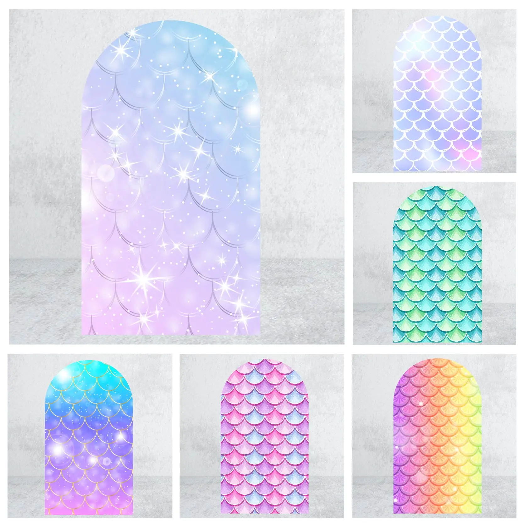 

Girl Birthday Party Decor Sea Mermaid Theme Arch Backdrop Covers Spandex Fabric Baby Shower Photograph Background Balloons Props