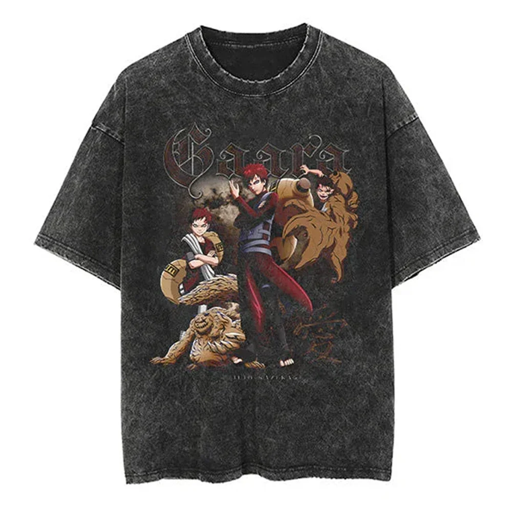 Men Streetwear Tshirt Japanese Naruto Anime Graphic T-Shirt Cotton Harajuku Washed T Shirt Summer Hip Hop Tops Tees Black