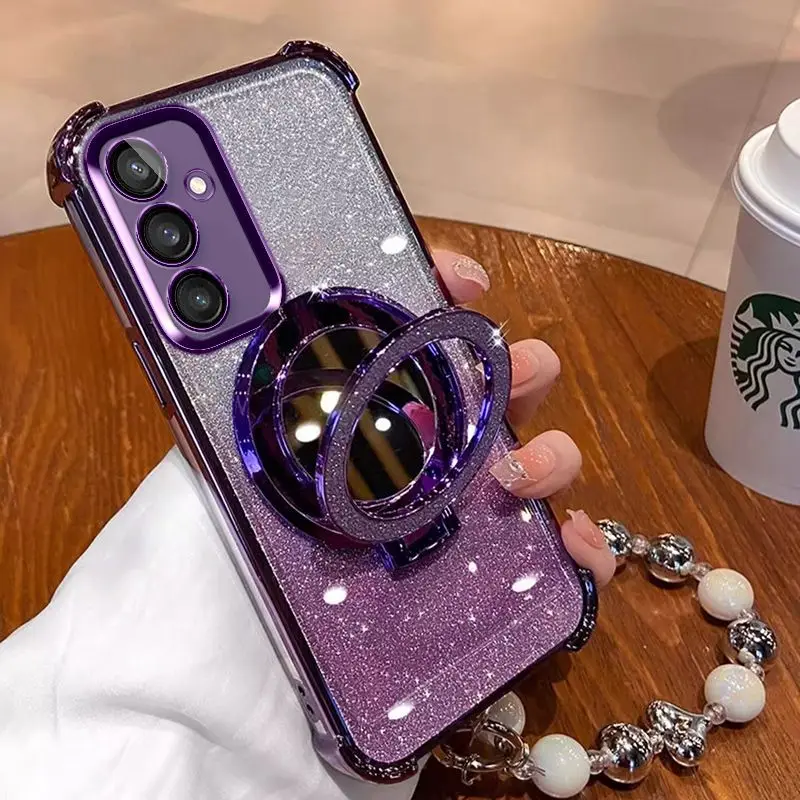 Luxury Plating Glitter Mirror Phone Case with Chain Holder