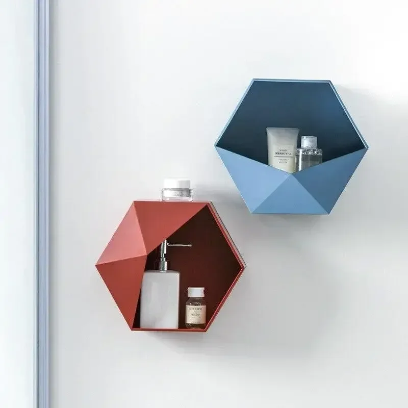 Nordic Style Wooden Decor Wall Mount Hexagonal Frame Books Toys Flower Pot Storage Shelf Holder Figurines Display Crafts Shelves 4