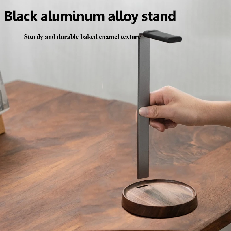 Universal Wooden Headphones Stand Black Walnut+Aluminum Alloy Gaming Headset Holder Hanger Desktop Display Shelf Space Saving