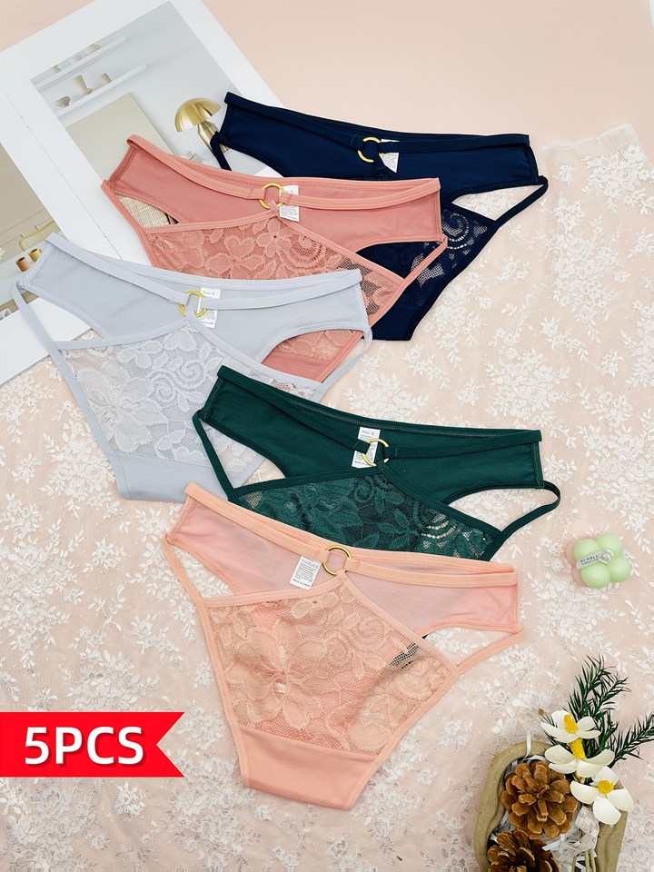 Five pieces of mixed-color circular buckle cotton sexy lace patchwork women's triangular low-rise underwear