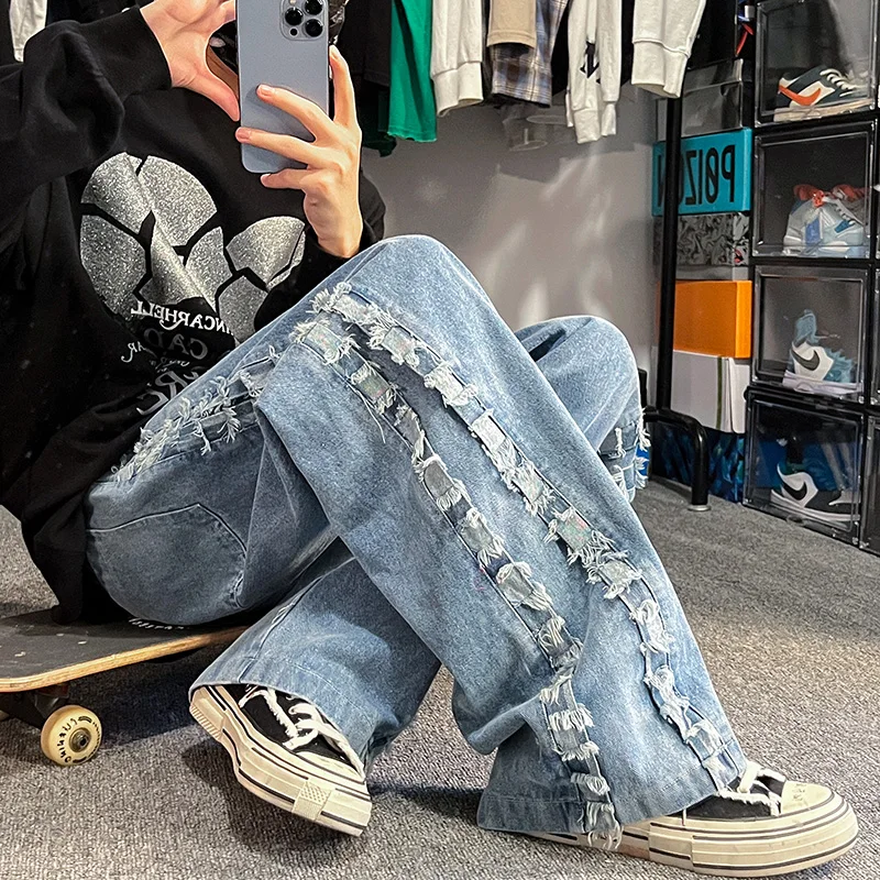 

New Loose Straight Men‘s Denim Pants Trousers Male Y2K Elastic Waist Clothes Casual Fashion Baggy Jeans For Men Streetwear