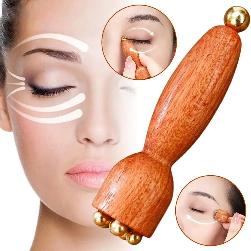 Sec4a34f7cc2e468bae42138b7b074c97f.jpg Professional Lotus Seedpod Beauty Brass & Rosewood Facial Gua Sha Tool Eye Relaxation Spot Meridians Acupoint Massage Handheld - Image 1