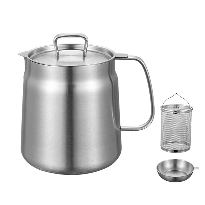 A82I-Oil Pot, Oil Pot Stainless Steel Large Capacity Oil Fryer And Filter Cup Combo Versatile Filter For Kitchen