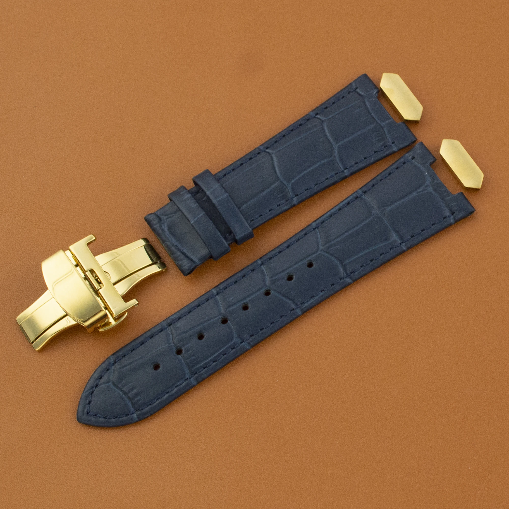 Elegant Silver and Rose Gold Leather Watch Strap