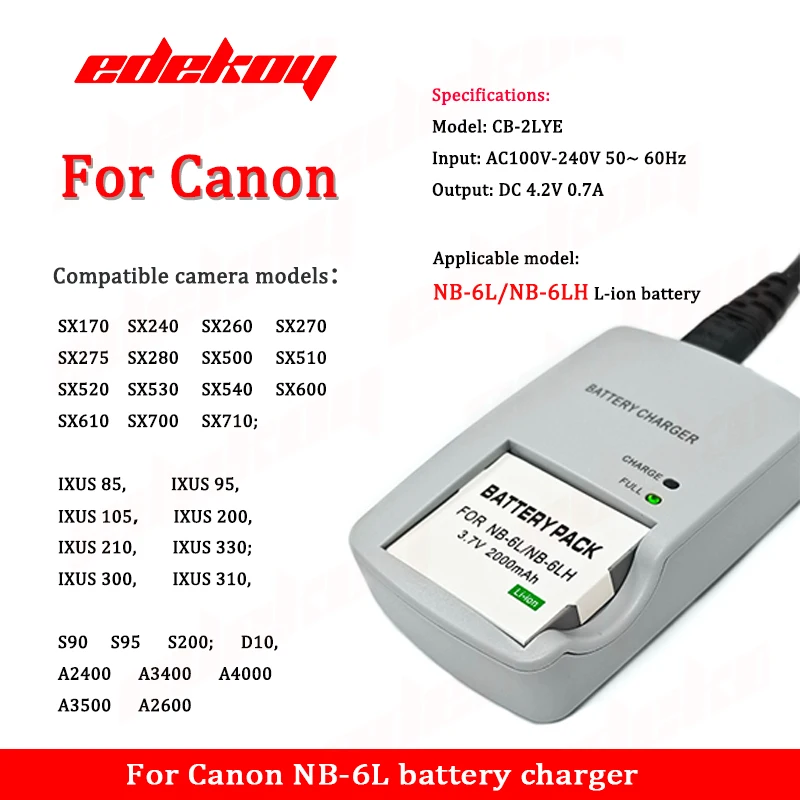CB-2LY CB-2LYE charger for Canon batteries NB-6L NB-6LH PowerShot