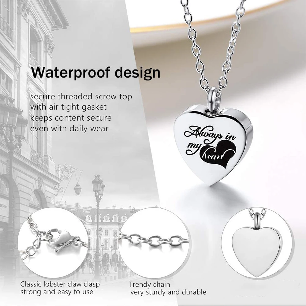 Heart Cremation Jewellery Urn Necklace for Ashes Memorial Keepsake Pendant Necklace Stainless Steel Cremation Pendant