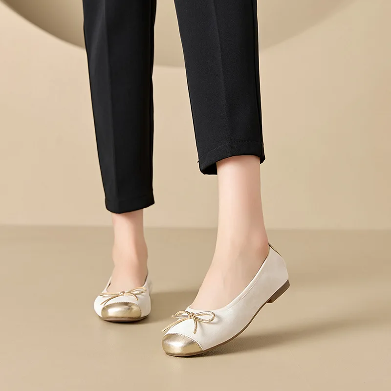 أحذية نسائية 2025 نمط جديد جلد طبيعي مسطح كبير الح...