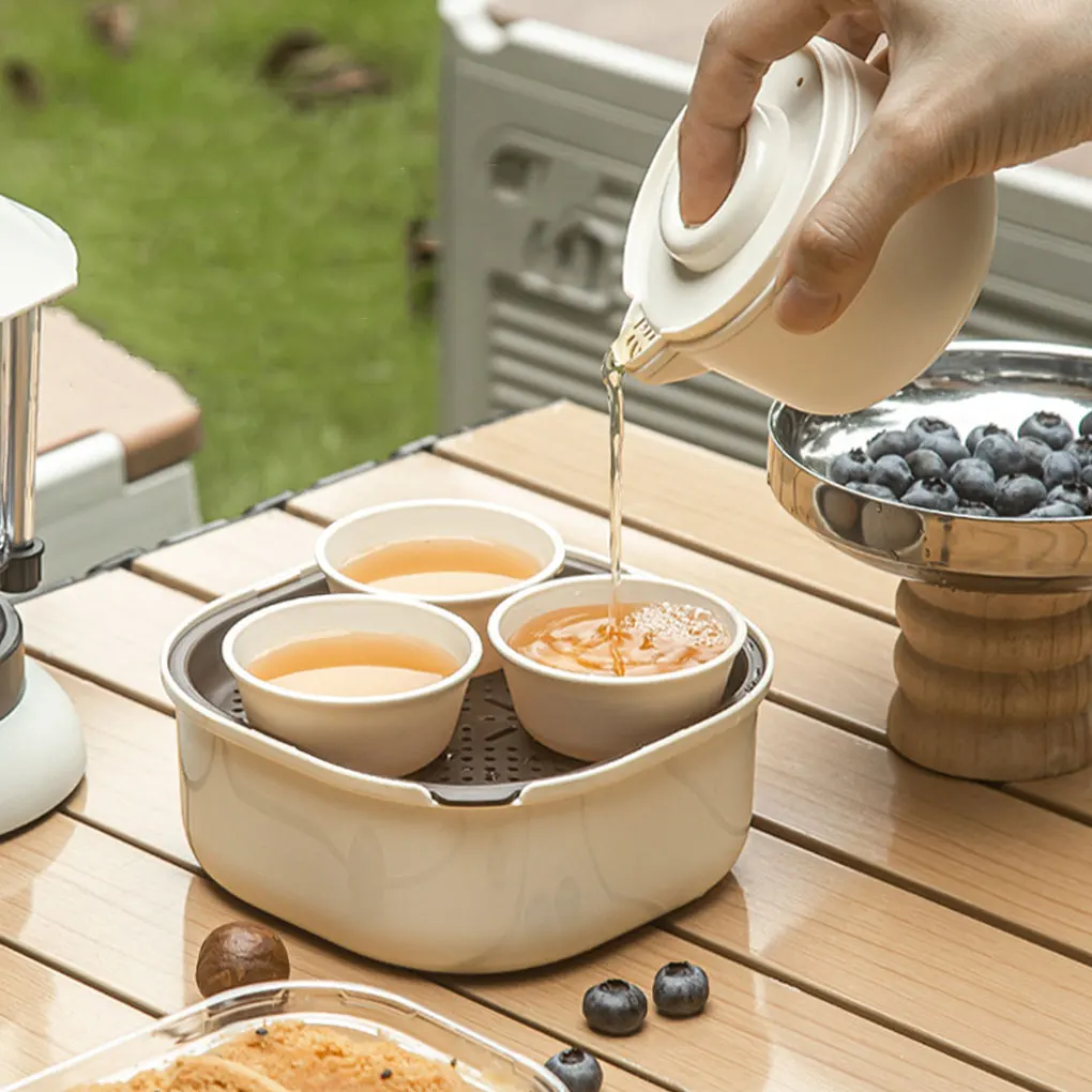 Portable Travel Kung Fu Tea Set ABS Teapot Cup Storage Outdoor Portable Teapot and Infuser Tea Cup Pot Set