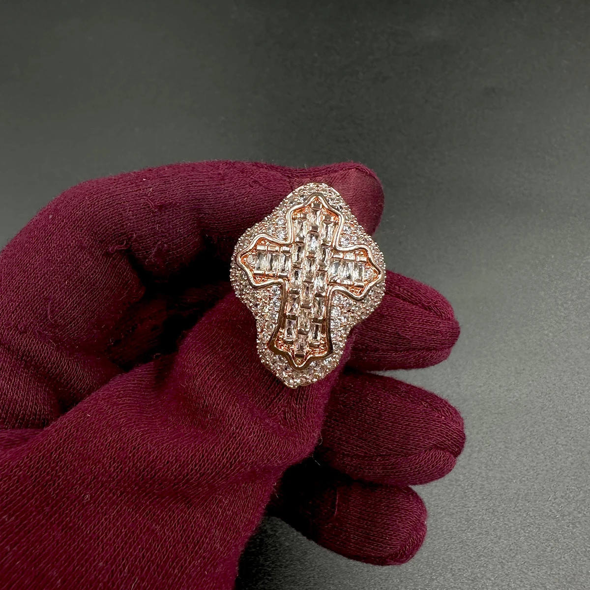Aokaishen Cross Finger Ring Full Iced Out Zircon Prong Cubic Zirconia Fashion Luxulry Women Hip Hop Jewelry 5