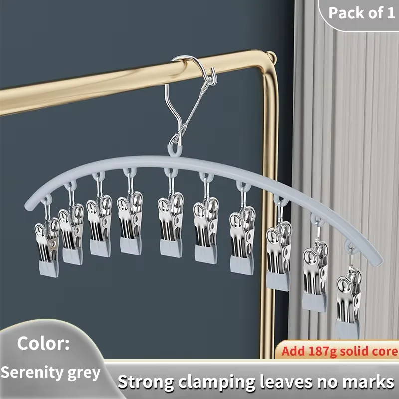 10 Clips Stainless Steel Sock Clip Pace-Saving Arc Sock Drying Rack Windproof Non-slip Clothes Rack Underwear Clip Towel Hanger