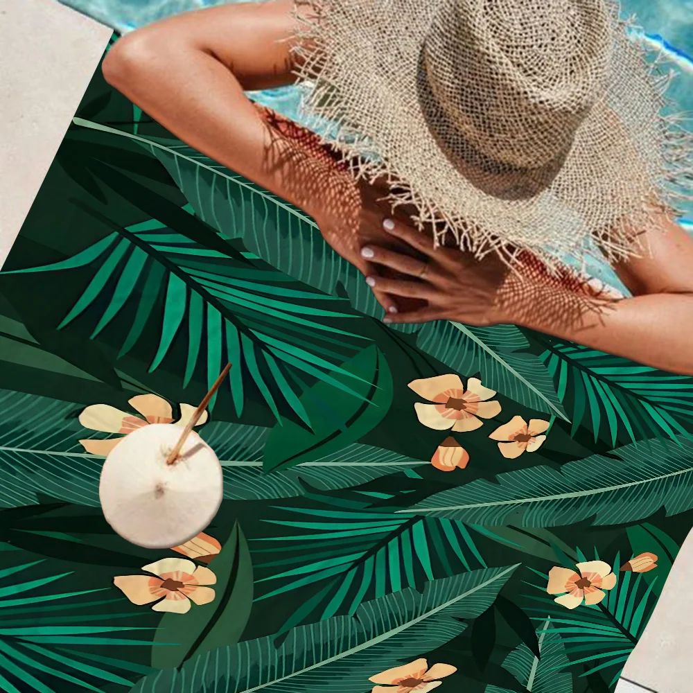 Palm leaf Towel Microfiber Beach Towel Absorbent Quick dry Soft Yoga Swimming Resort Mountain Climbing Towel 2