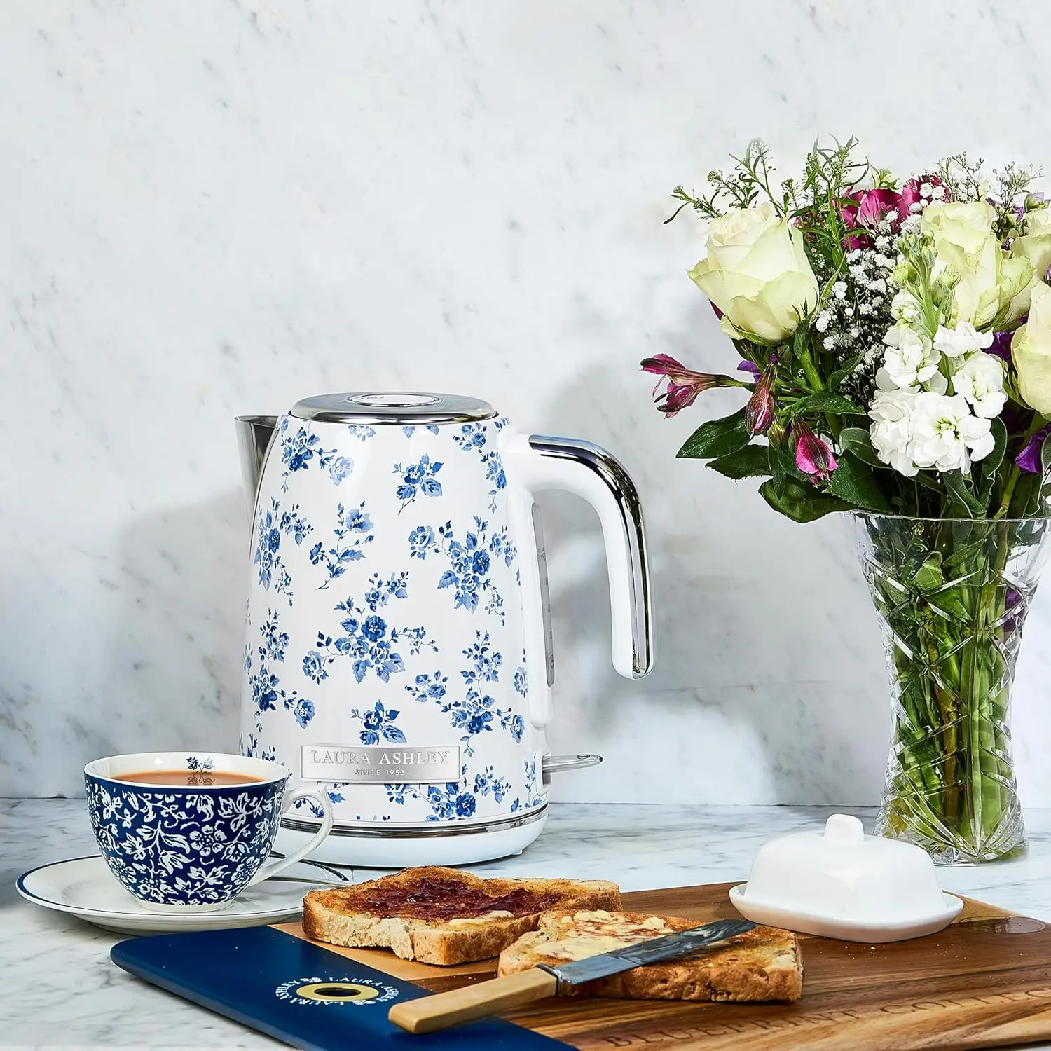 Ashley China Rose Cordless Jug Kettle 1.7 Liter by VQ Energy Efficient 3KW Rapid Boil Stainless Steel Electric Kettle fo