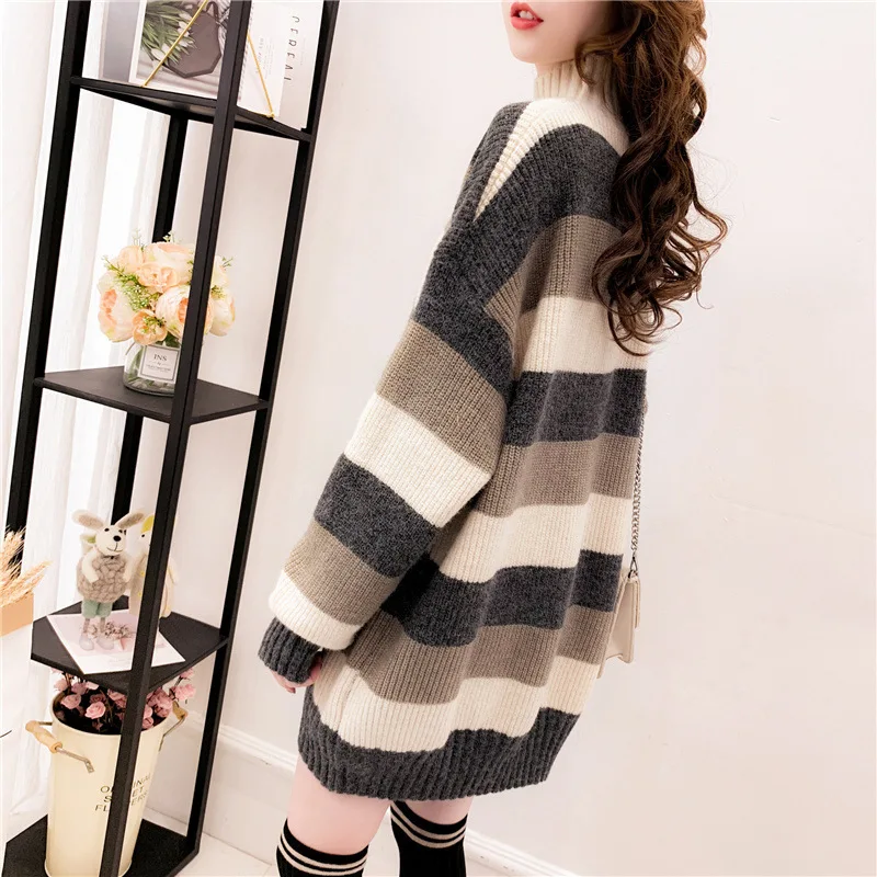 Half Turtleneck Sweater for Women Loose Mid-length Thickened Sweater Pullover Fashionable and Versatile Bottoming Skirt Dresses 4