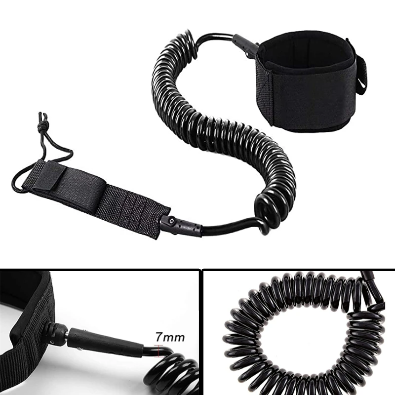 7ft~12ft Surf Leash Black Coiled Leashes Elongated Cord TPU Durable Surfboard Leash Wakeboard Rope 7mm Water Ski Rope