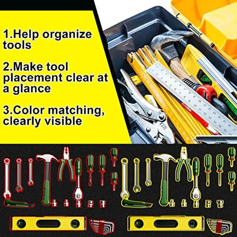 Tool Box Foam Organizers 6 Sets Adjustable Liner Inserts Non Slip Mat Drawers Chest Black Red Blue Yellow 5