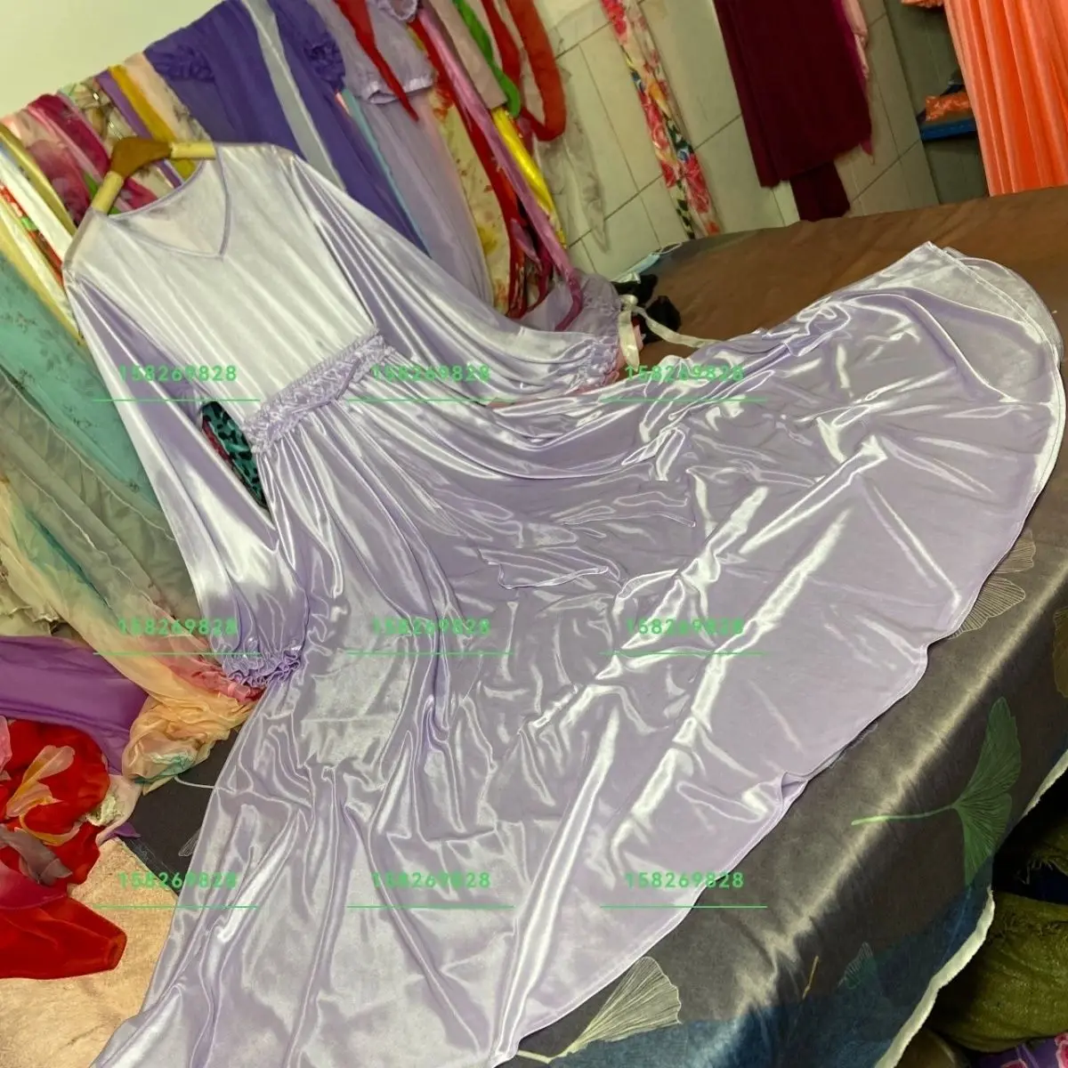 Glossy Sexy Women Satin Long Dress Long Sleeve Loose Night Dress Plus Size Sleeping Robe