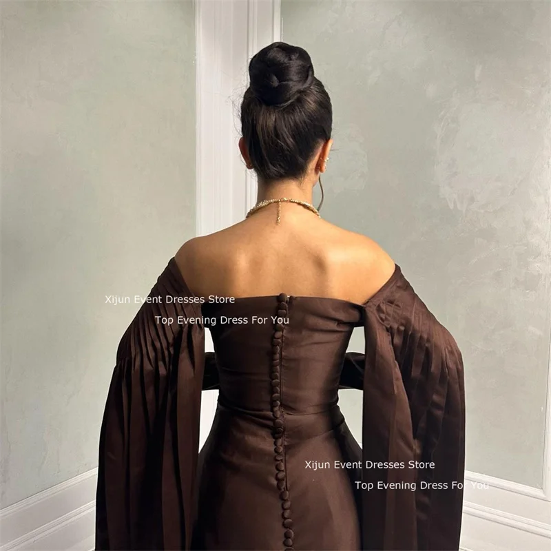 Women Prom Dresses Xijun Brown Elegant Evening Dresses Saudi Arabric Sleeves Off The Shoulder Prom Dresses Long Sleeves Prom Gown Formal Party Gown