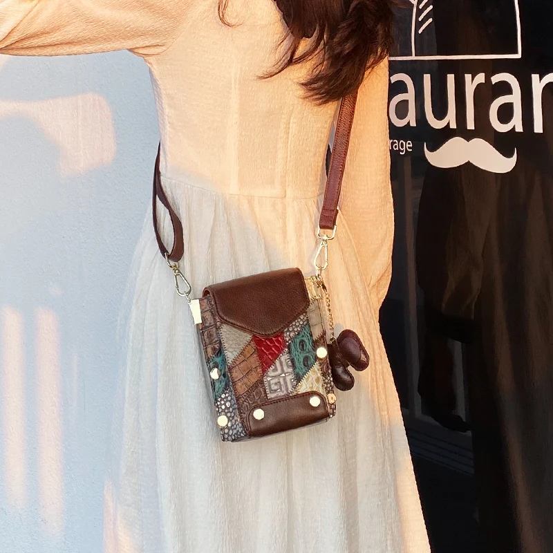 Vintage Shoulder Bag for Women Cowhide leather Phone Pocket Designer Causal Retro Crossbody Bags Women Purses and Handbags